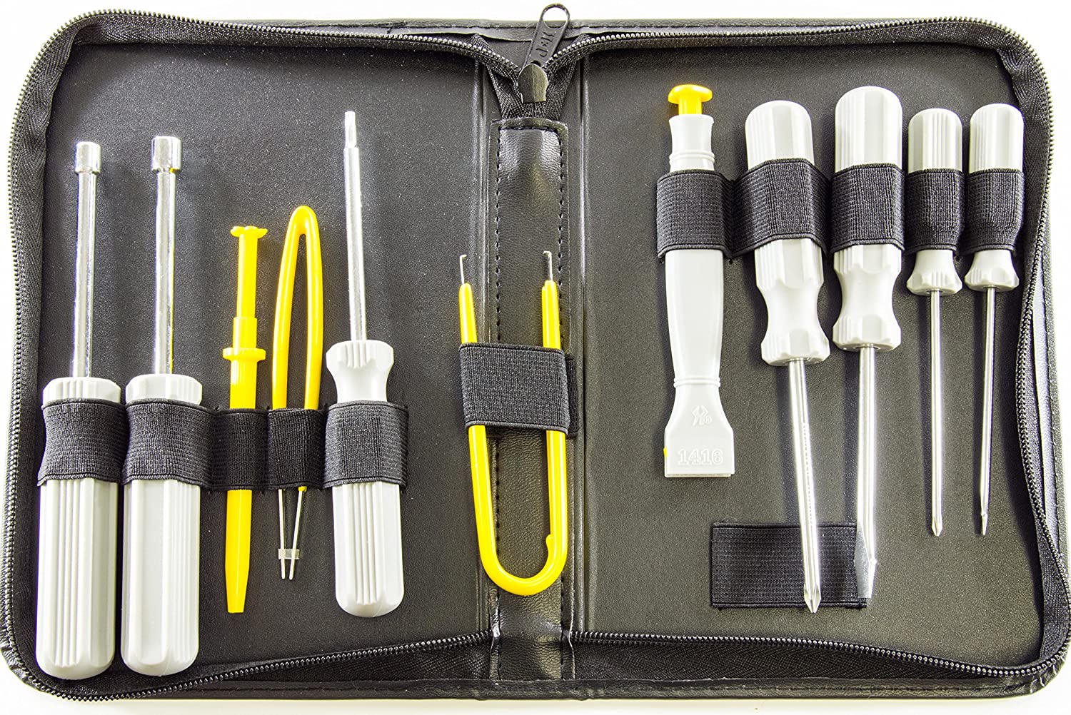 12 Piece Computer and Electronics Toolkit with Flat, 0 / #1 Phillips, and T15 Screwdrivers, Nut Drivers, IC Extractor, IC inserter, and Tweezers (Model CTK2) Fashion
