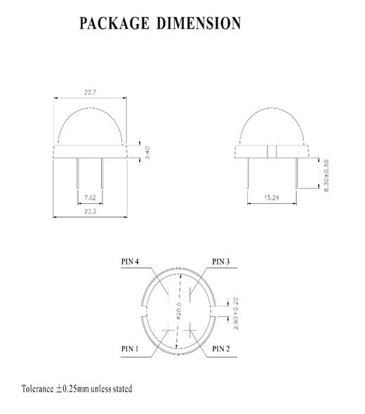20mm Big Dome  LED, Blue Color, 30–45 mcd Luminous Intensity, 4 Pin DIP Socket Supply