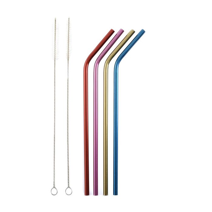 Norpro Stainless Steel Metallic Drinking Straws with Cleaning Brushes, Assorted Colors Online Sale