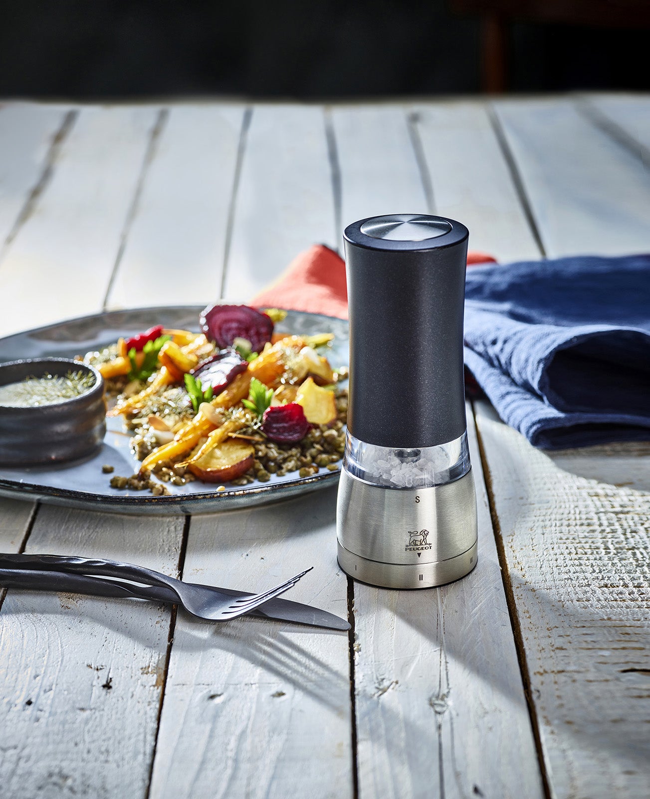 Peugeot Daman Electric Salt and Pepper Mill 2 Piece Set, Iridescent Black, 7-Inch on Sale