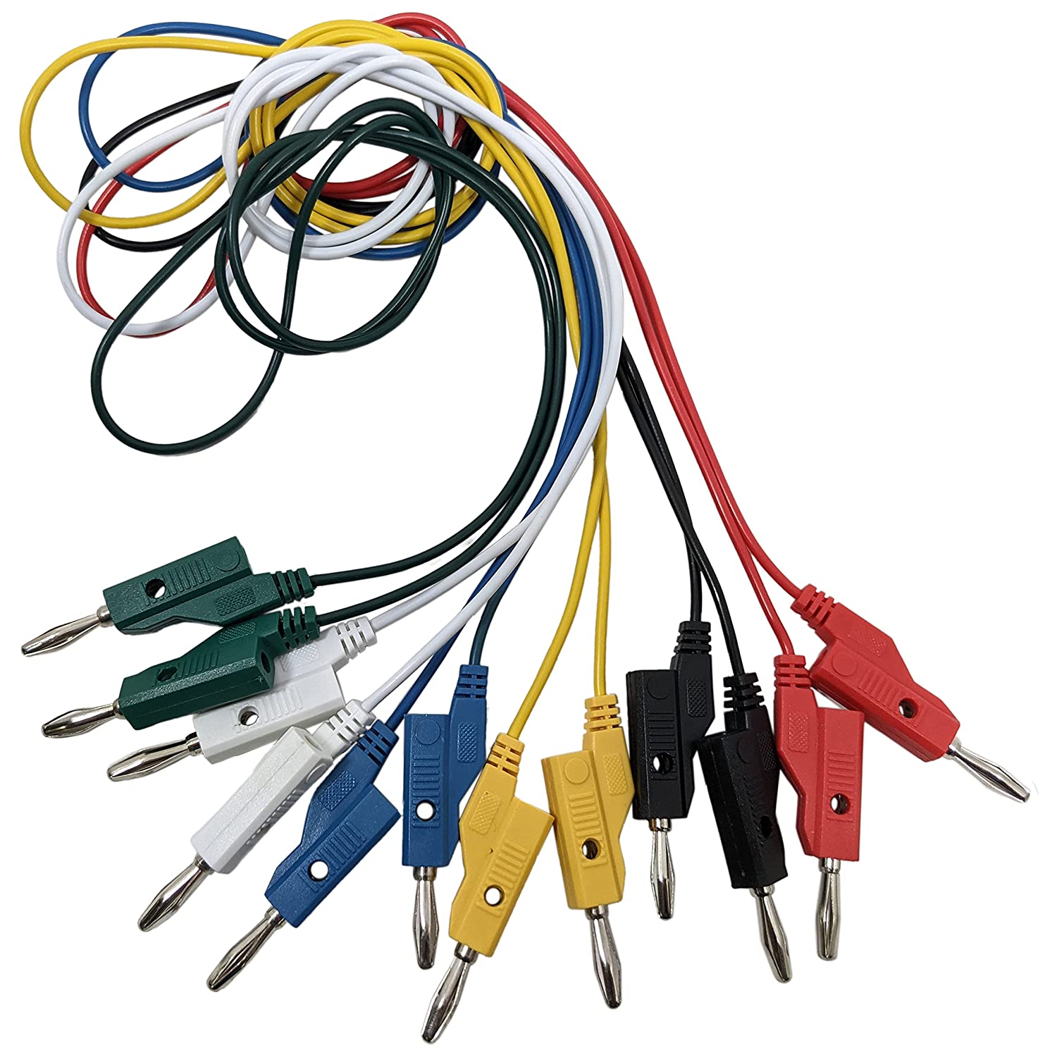 6 Piece Set Banana to Banana Test Leads, 36″ Long Each, Stackable, Colors: Red, Black, White, Blue, Green, and Yellow Fashion