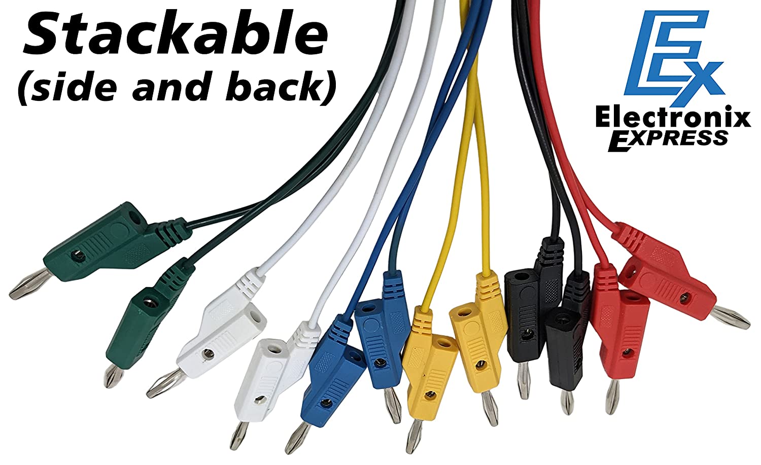 6 Piece Set Banana to Banana Test Leads, 36″ Long Each, Stackable, Colors: Red, Black, White, Blue, Green, and Yellow Fashion