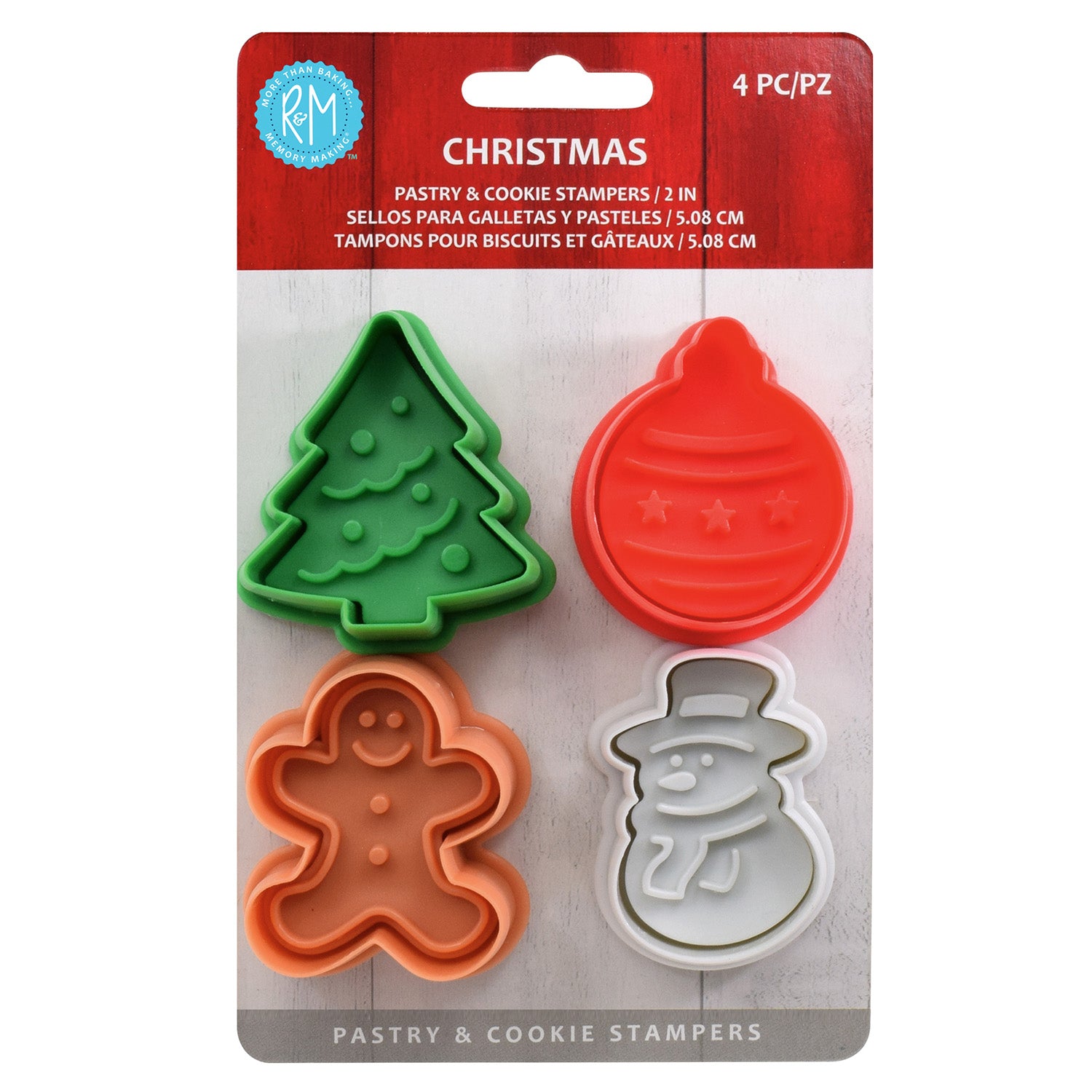 R&M International 4 Piece Christmas Cookie Stamper Set, 2-Inch Supply