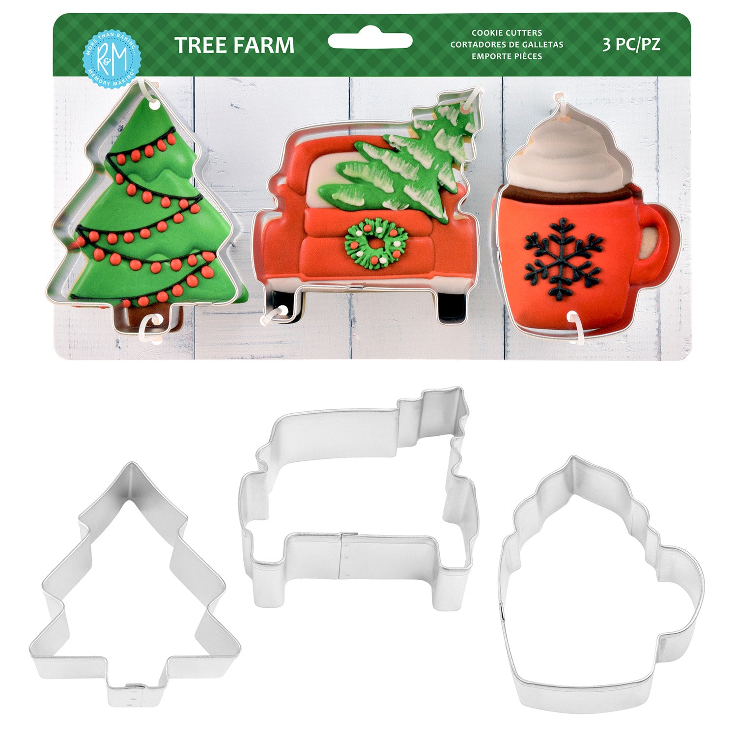 R&M International 3 Piece Tree Farm Cookie Cutter Set Supply
