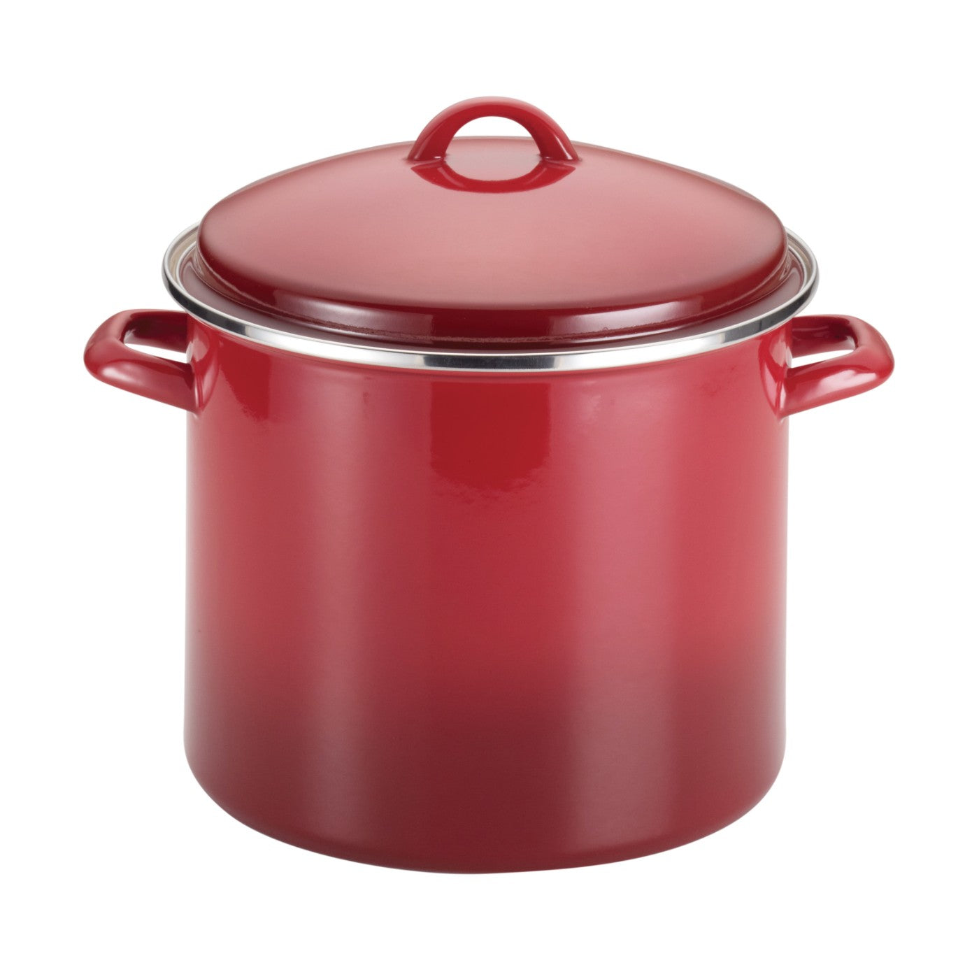Rachael Ray Enamel on Steel 12-Quart Covered Stockpot, Red Gradient Hot on Sale