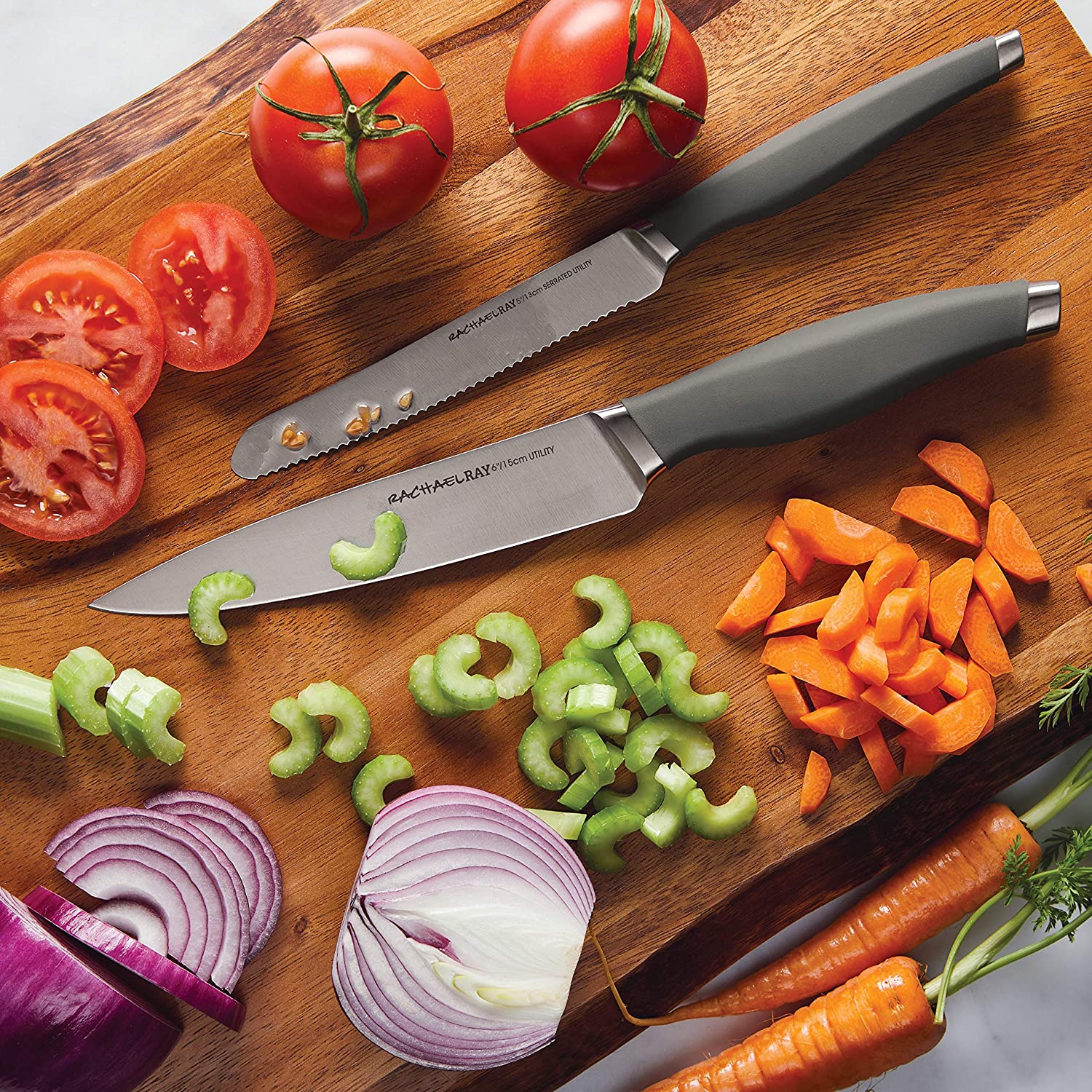 Rachael Ray 6-Inch Utility Knife and 5-Inch Serrated Utility Knife Set, Gray Online Sale