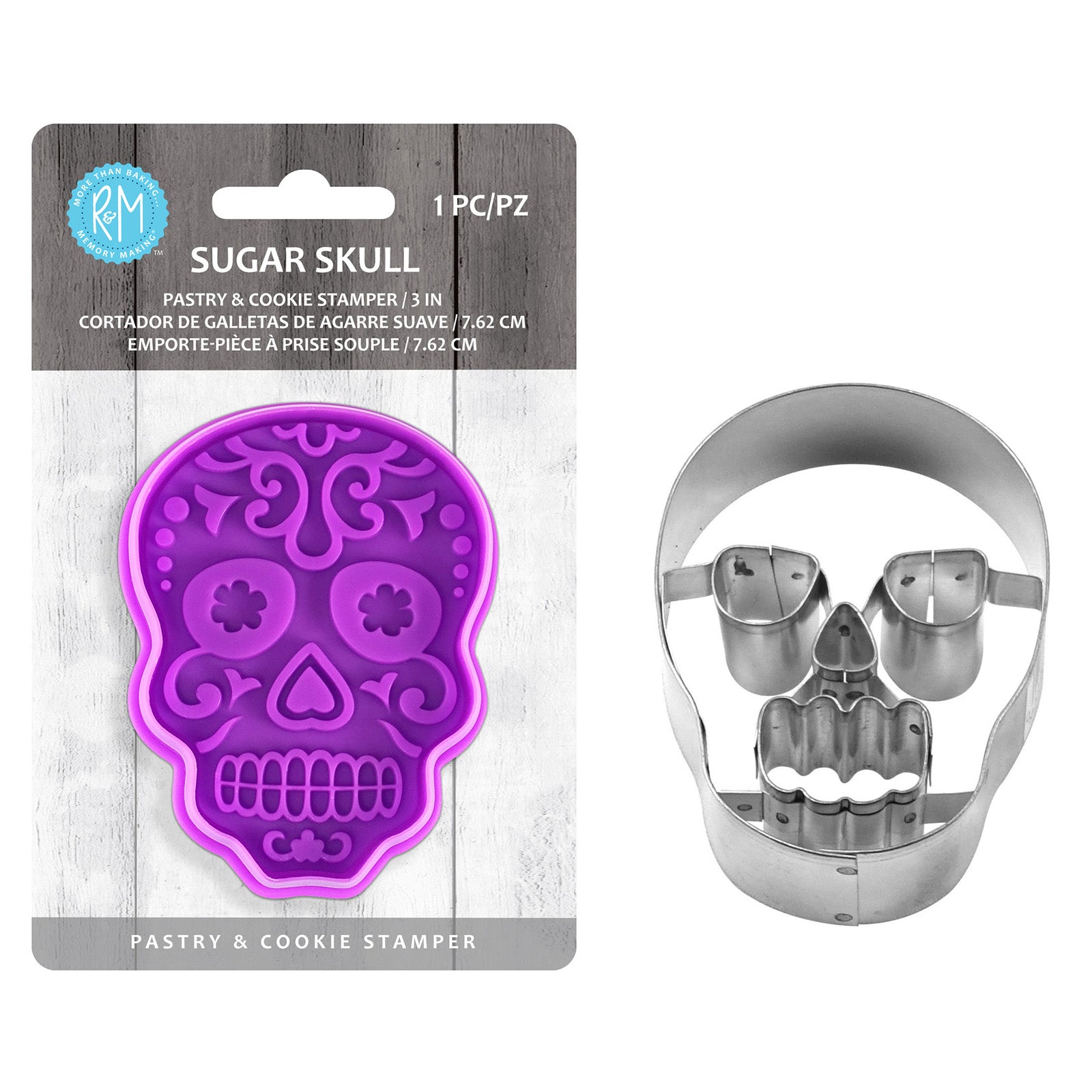 R&M International Skull Cookie Cutter and Stamp, 2 Piece Set Online now