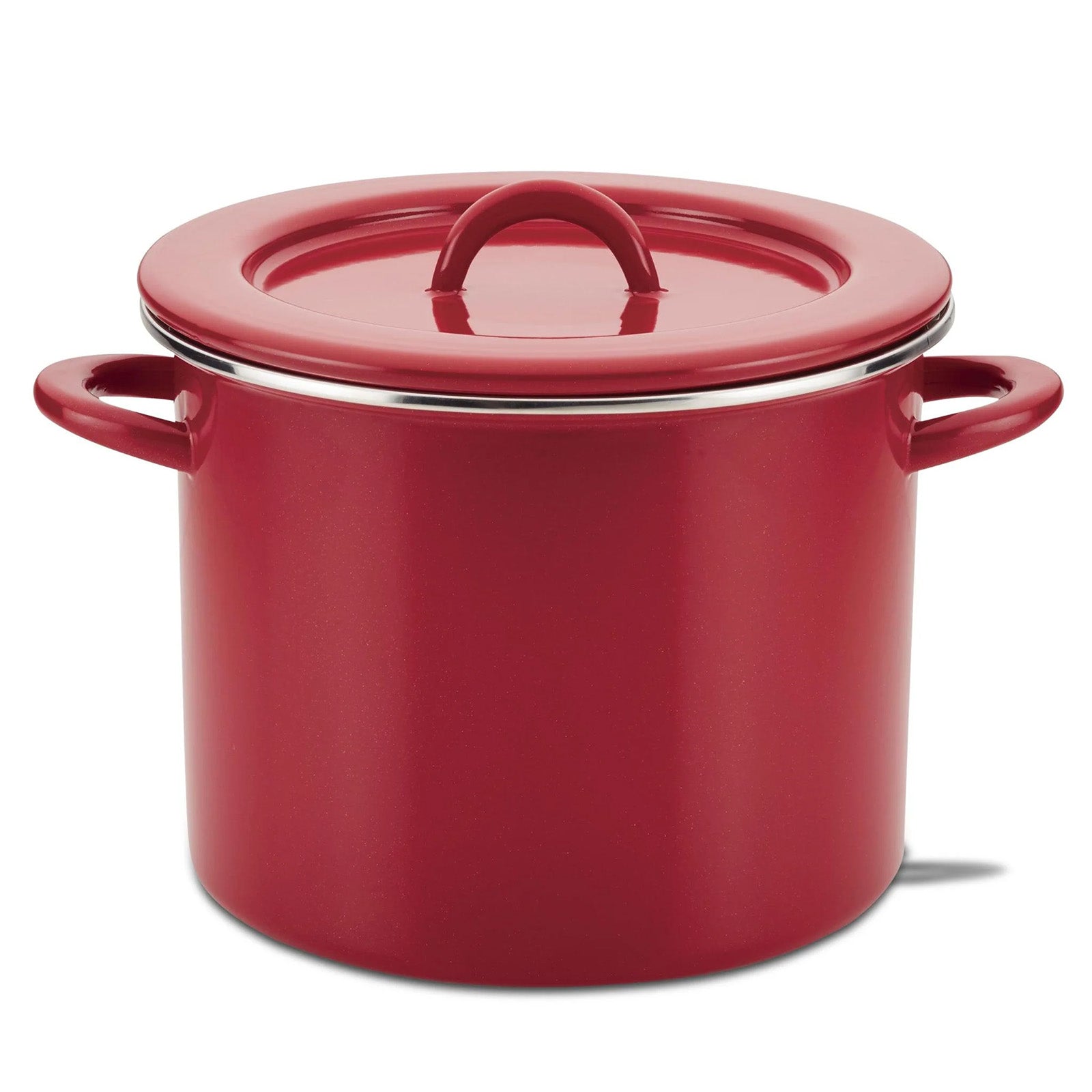 Rachael Ray 12-Quart Induction Enamel Stockpot with Lid, Red Shimmer Sale