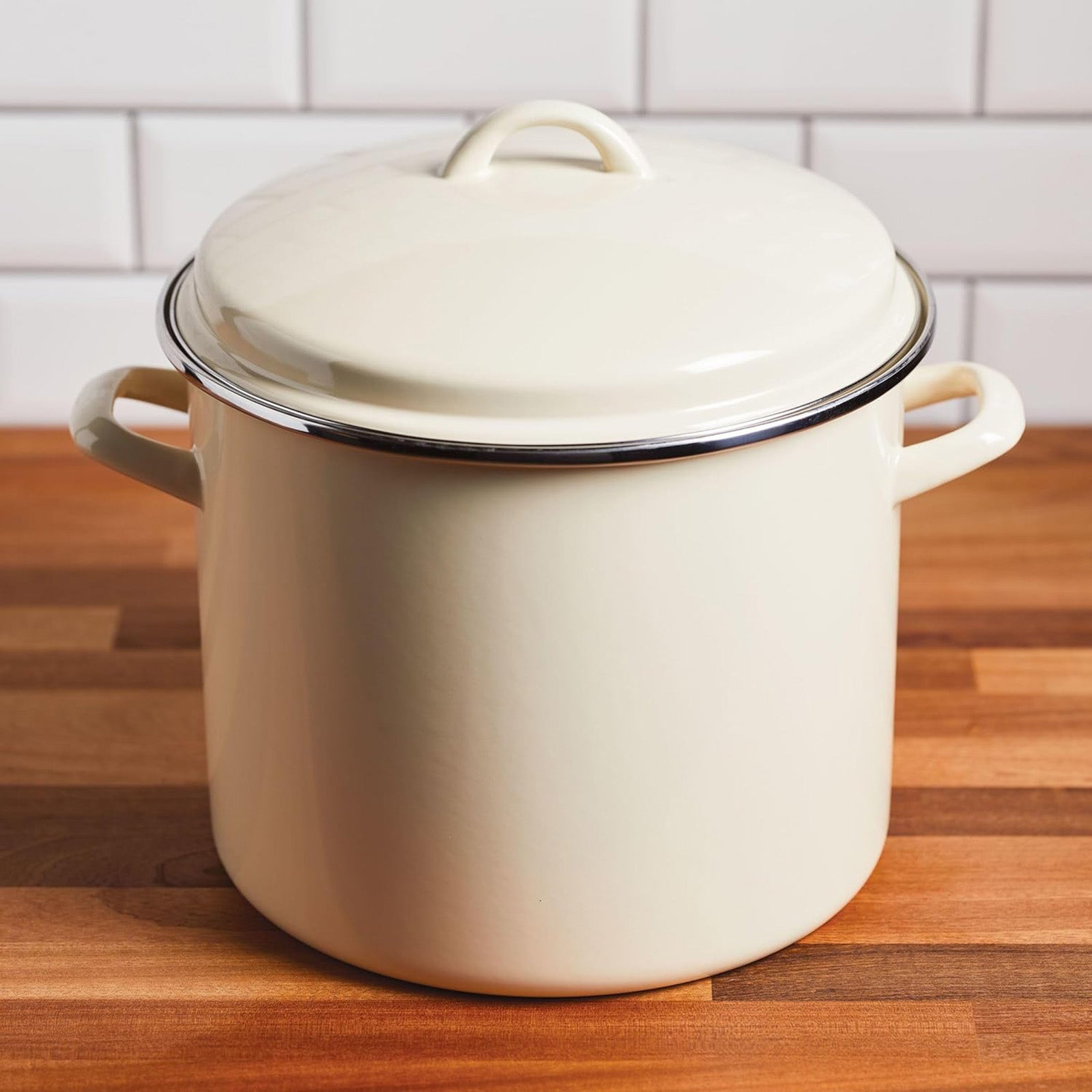 Rachael Ray 12-Quart Induction Enamel Stockpot with Lid, Almond Discount