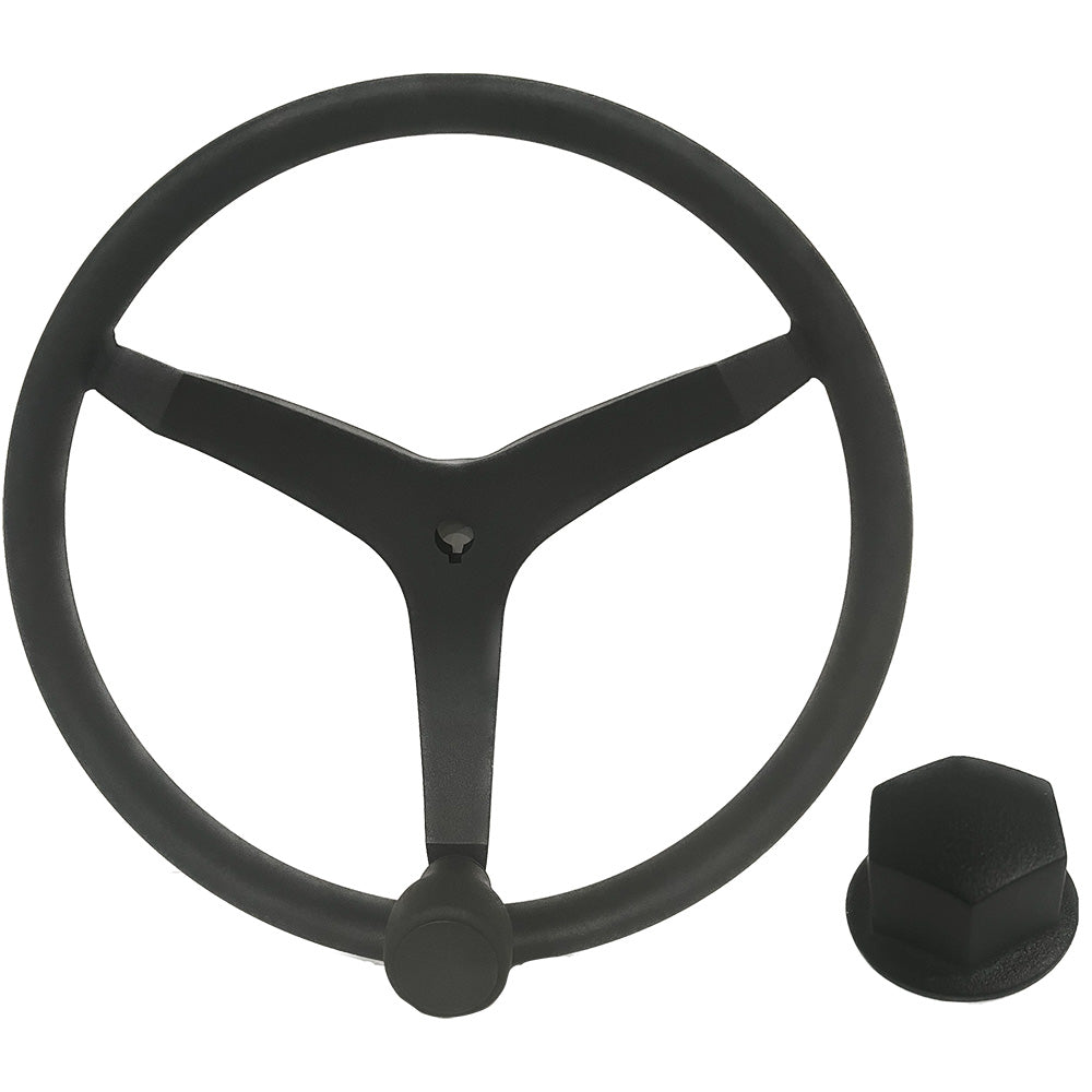 Uflex – V46 – 13.5″ Stainless Steel Steering Wheel w/Speed Knob  Chrome Nut – Black [V46B KIT] Supply