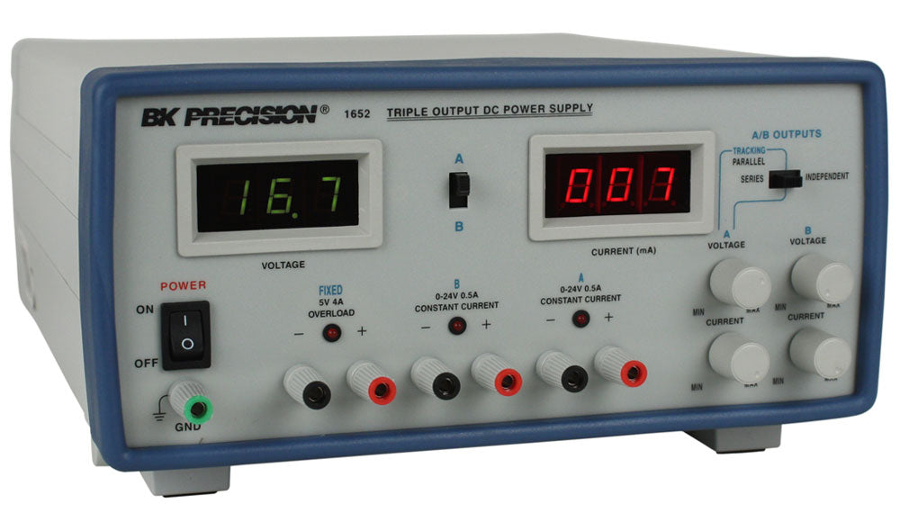 BK Precision 1652 Triple Output DC Power Supply, Two 0-24V@.5A, 5V Fixed @ 4A Sale