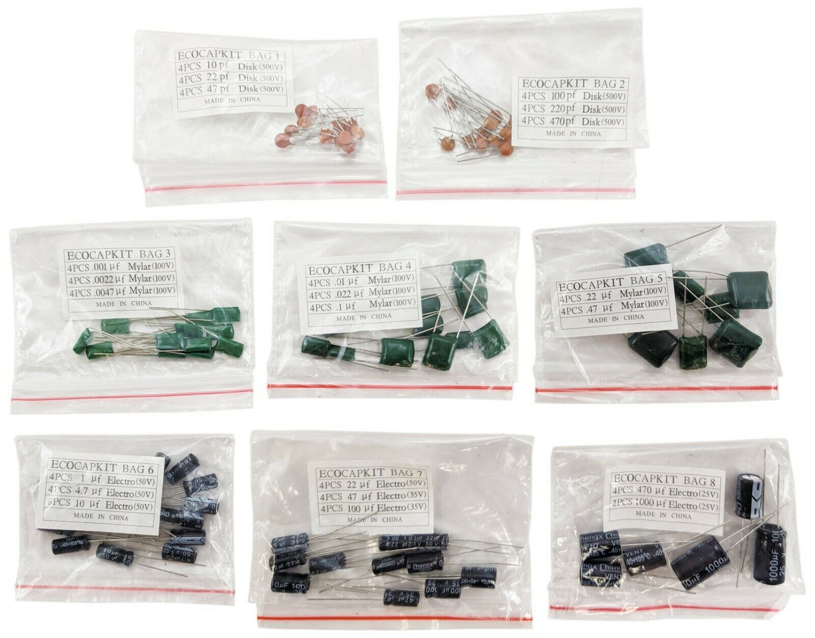 Capacitor Kit, 90 Assorted Disk, Mylar, and Electro Capacitors in Storage Box Online