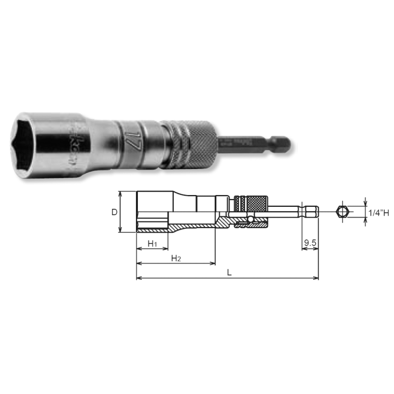 Ko-Ken BD042E-21 Long Socket 21mm 6 Point 111mm Exchangeable Drive shank1/4 Hex Drive Online Sale