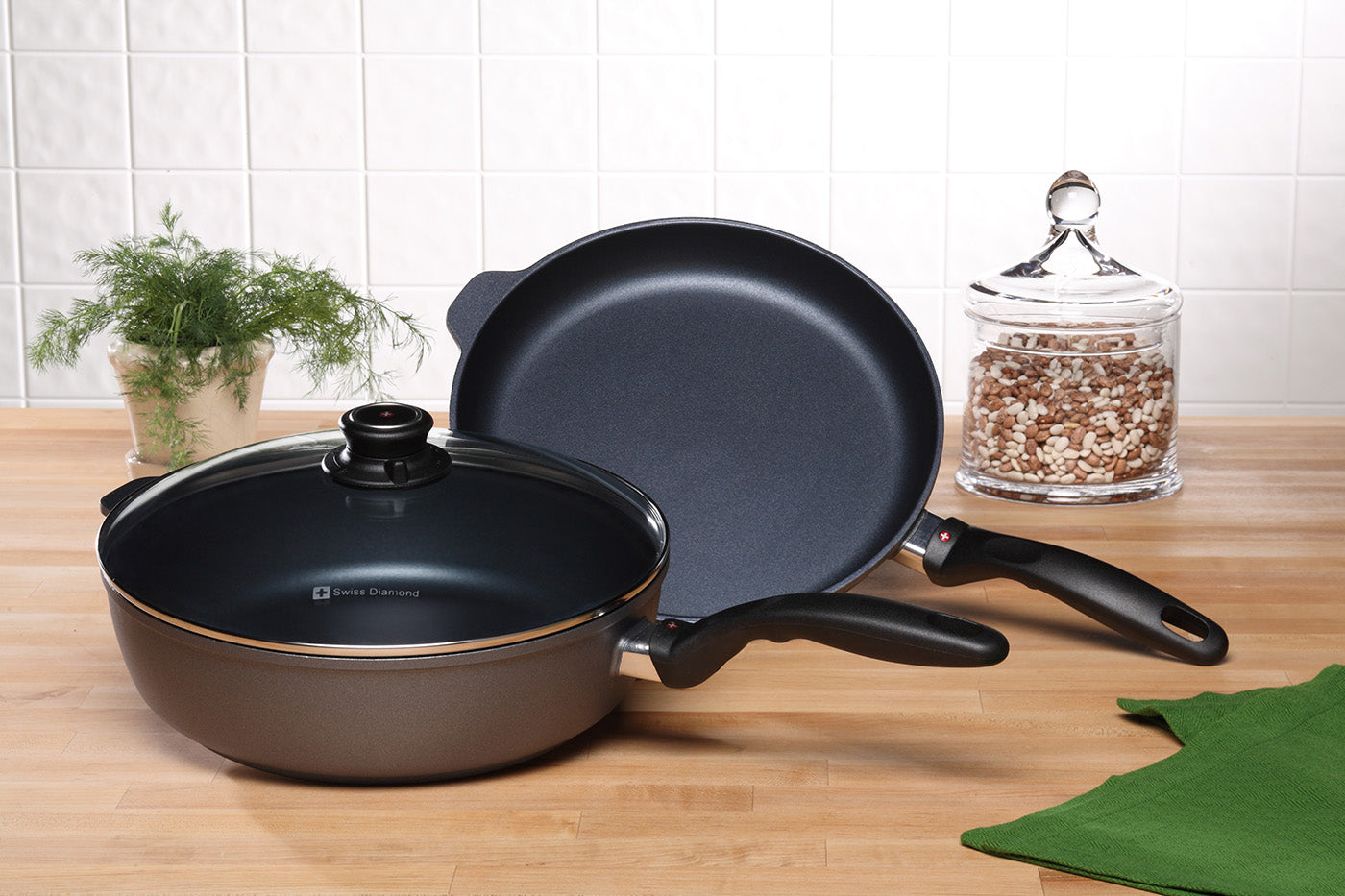 Swiss Diamond 3 Piece Cookware Set – Fry Pan and Saute Pan on Sale