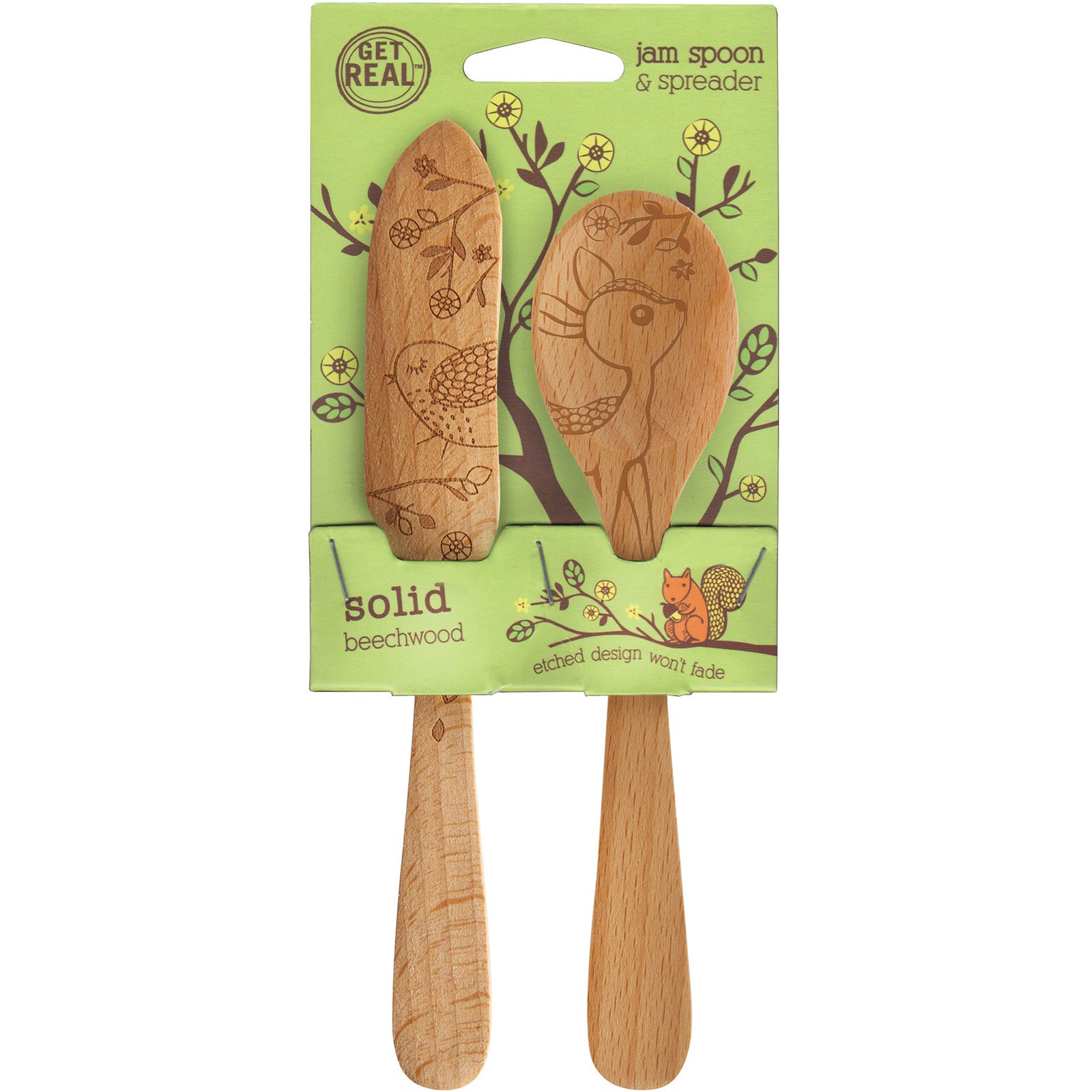 Talisman Designs Laser Etched Beechwood Jam Spoon & Spreader Set, Woodland Collection, Set of 2 Fashion