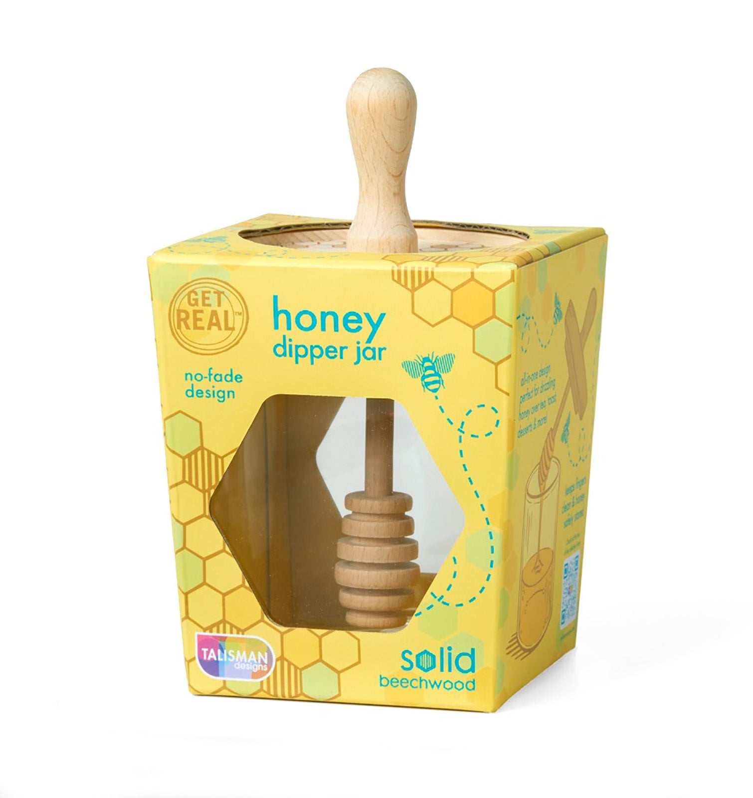 Talisman Designs Glass Honey Jar with Laser Etched Beechwood Lid & Integrated Honey Dipper, Honey Bee Collection Online now