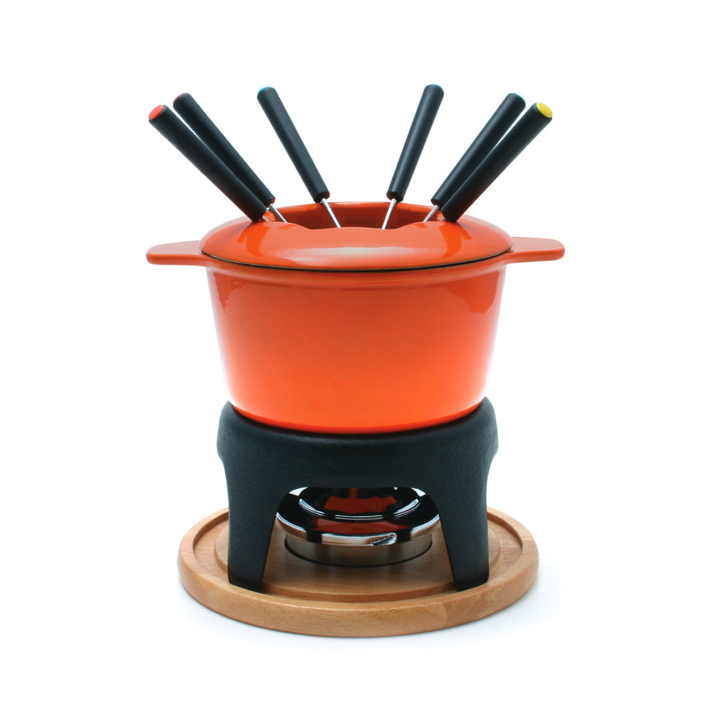 Swissmar Sierra 11 Piece Cast Iron Fondue Set, Orange Supply