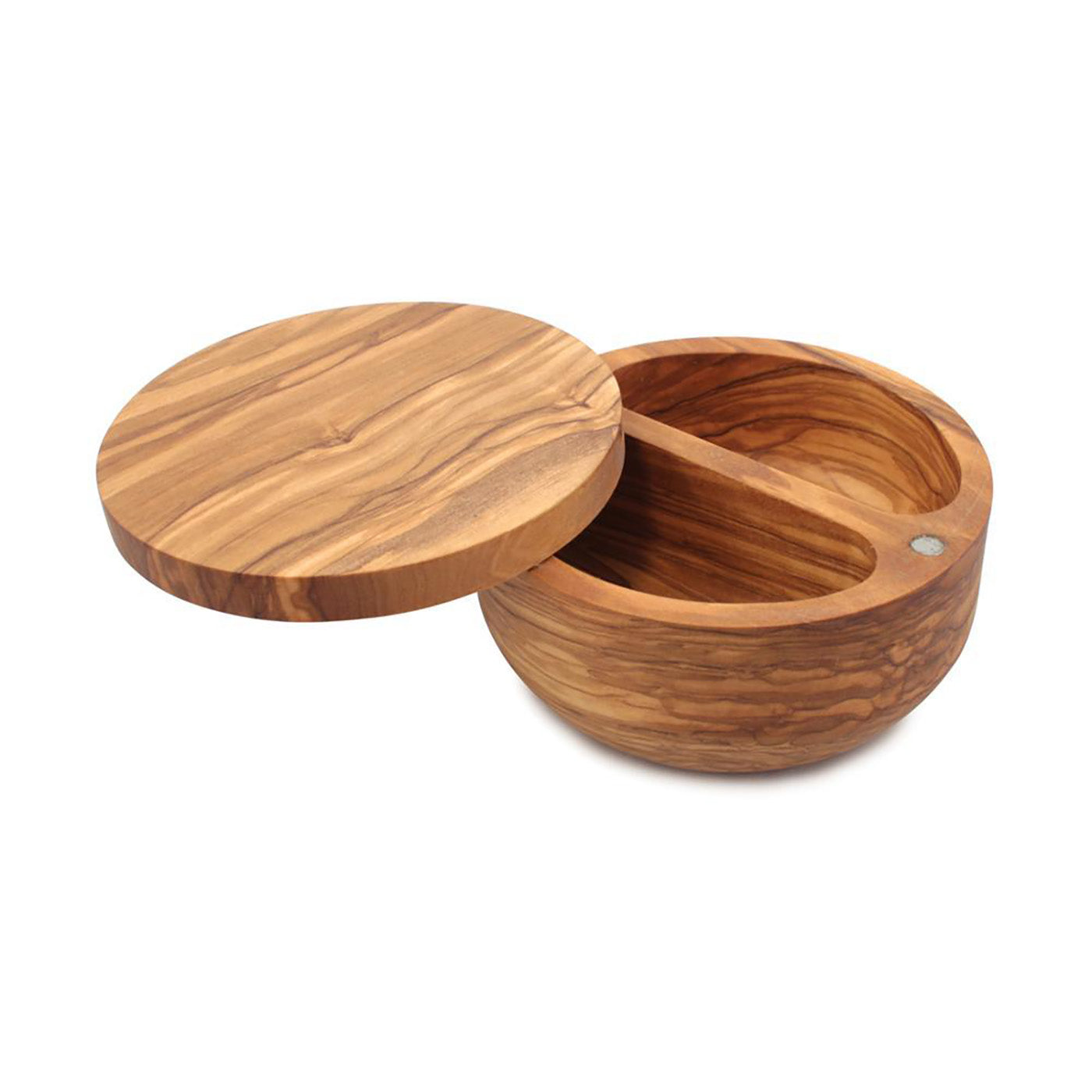 Swissmar Palermo Dual Bin Olive Wood Salt Keeper With Magnetic Swivel Lid Supply