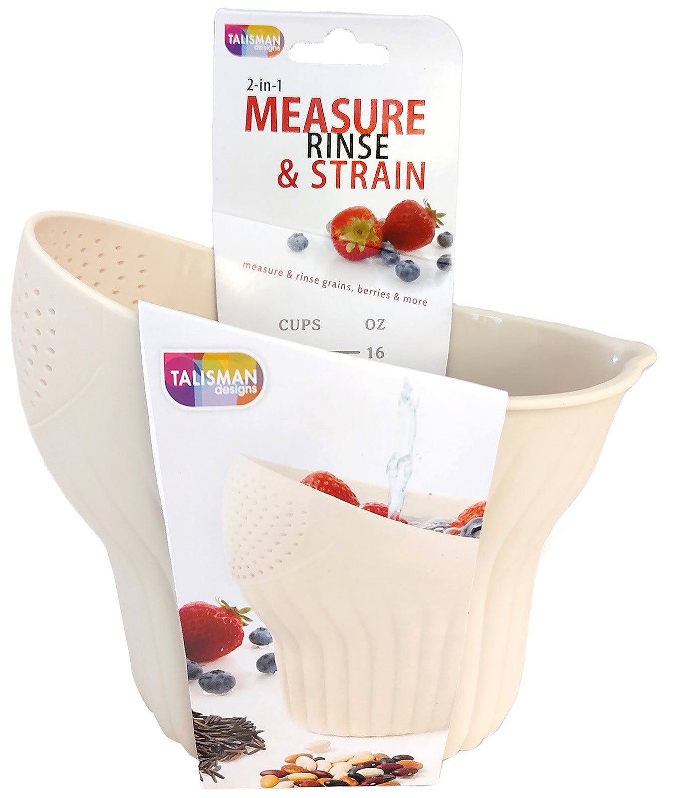 Talisman Designs 2-in-1 Measure Rinse & Strain for Grains, Fruit, and Beans, 2 Cups Online Hot Sale