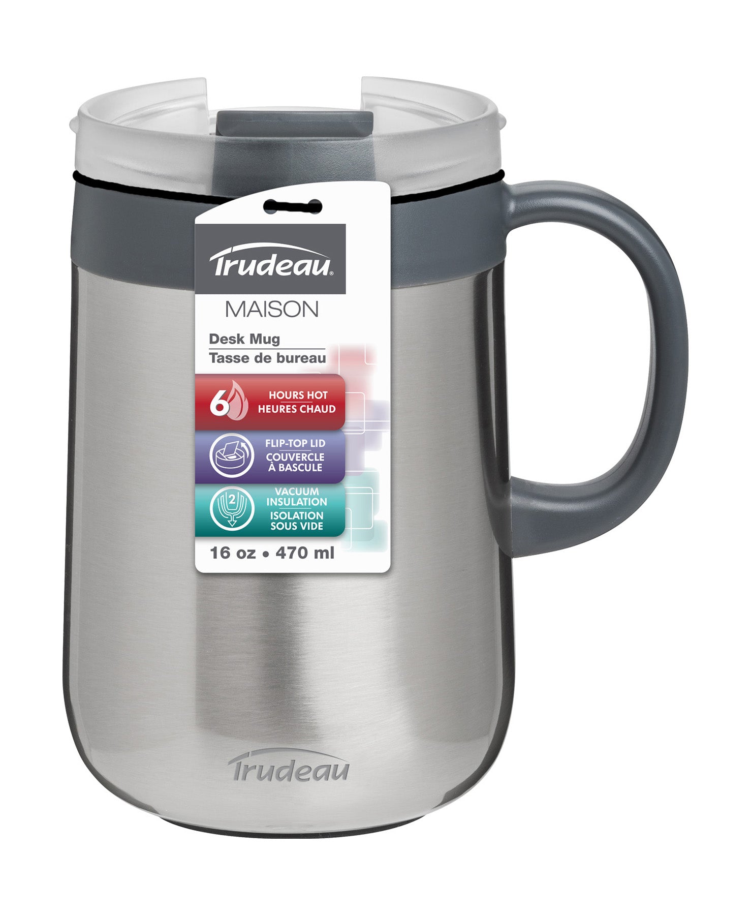 Trudeau 16-ounce Stainless Steel Vacuum Desk Mug, Silver Fashion
