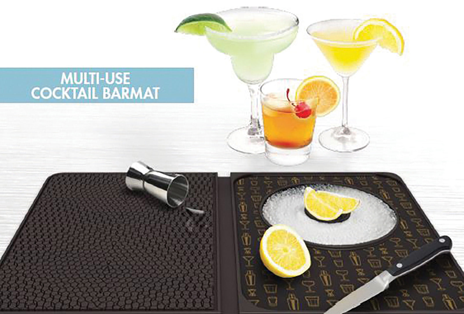 Talisman Designs Multi-Use Cocktail Bar & Drink Dispenser Mat, 9×12 inch , Black Online now