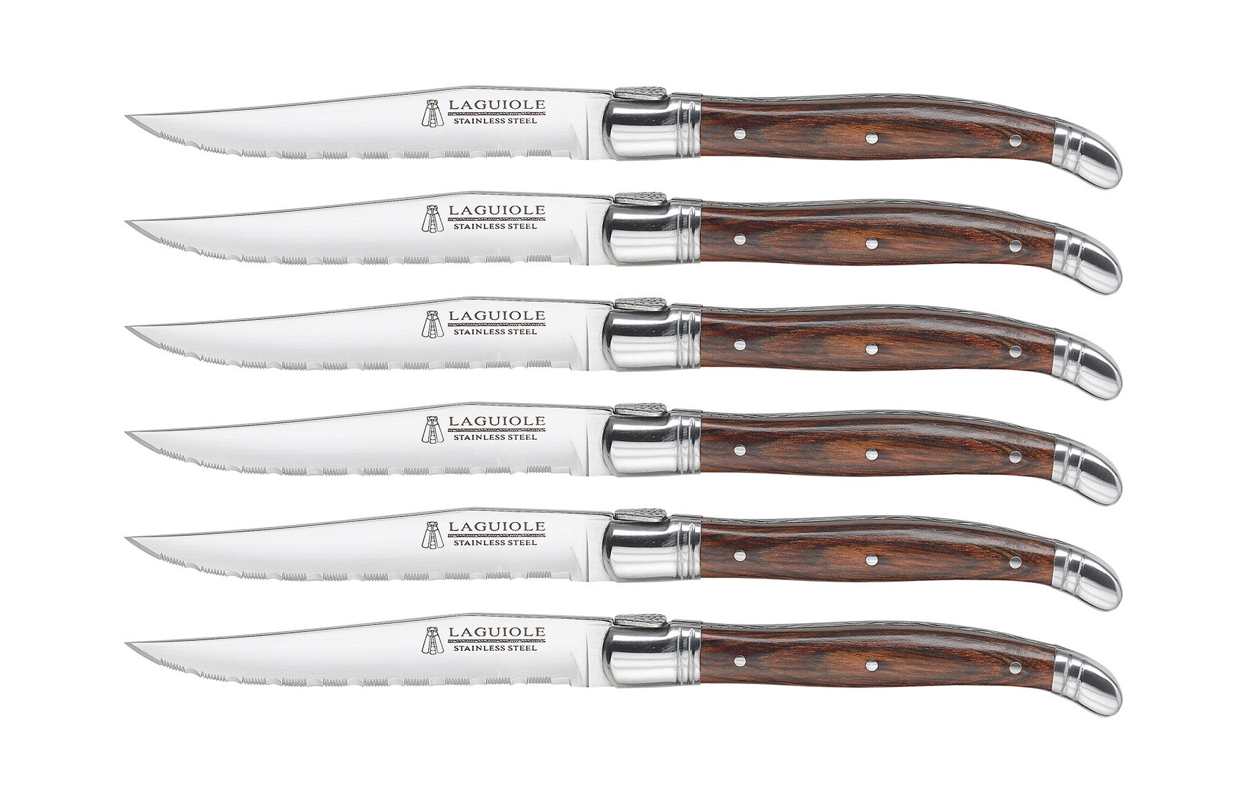 Trudeau Laguiole Steak Knives with Pakkawood Handles, Set of 6, Stainless/Wood Hot on Sale