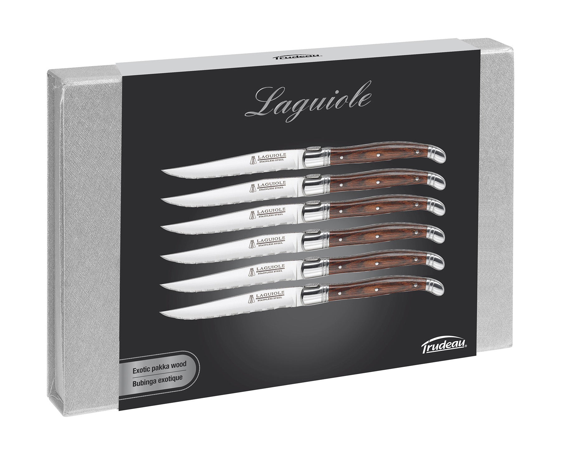 Trudeau Laguiole Steak Knives with Pakkawood Handles, Set of 6, Stainless/Wood Hot on Sale