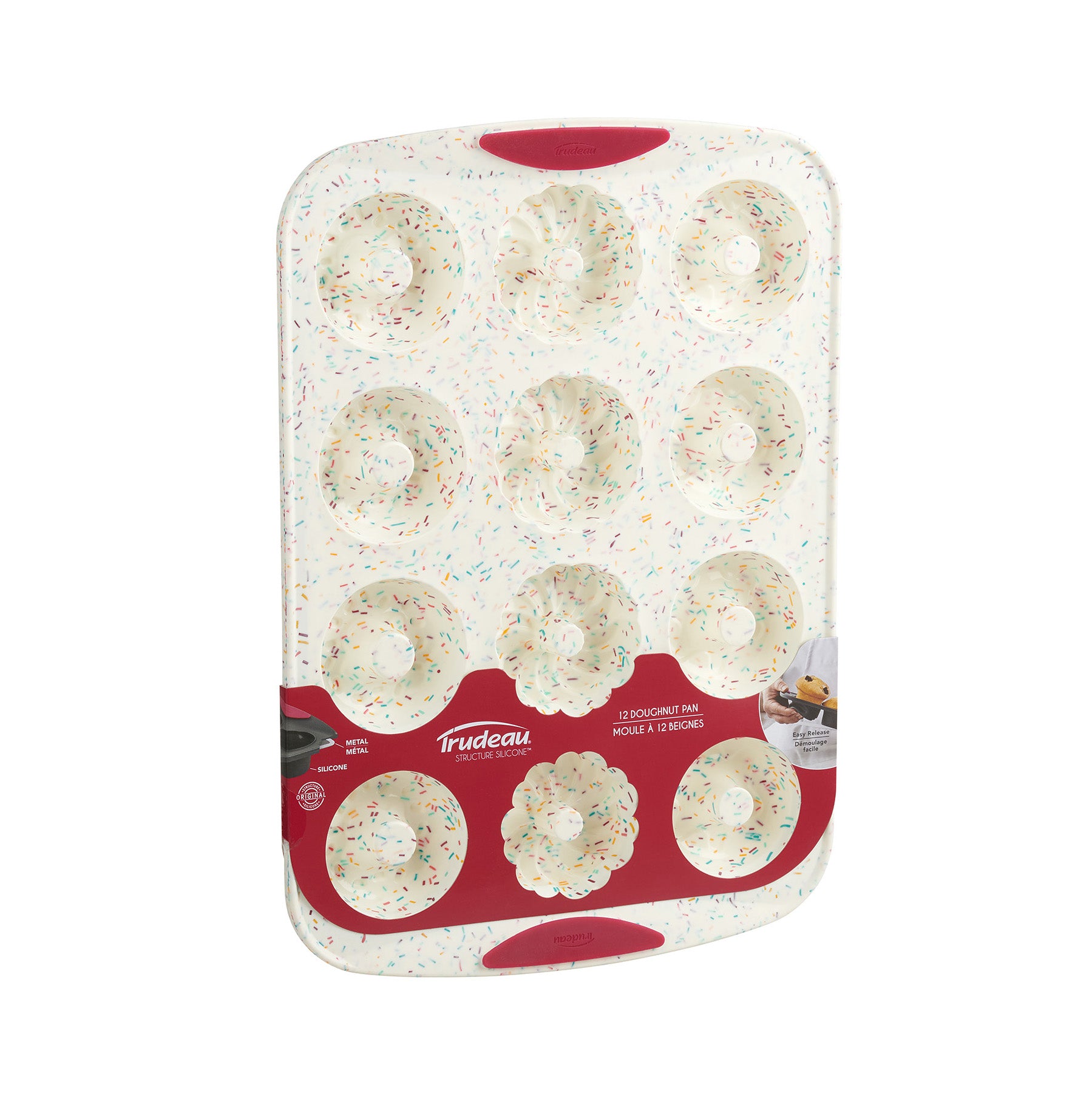 Trudeau Structure Silicone 12 Cavity Decorated Donut Pan, Confetti/Fuchsia Online Sale