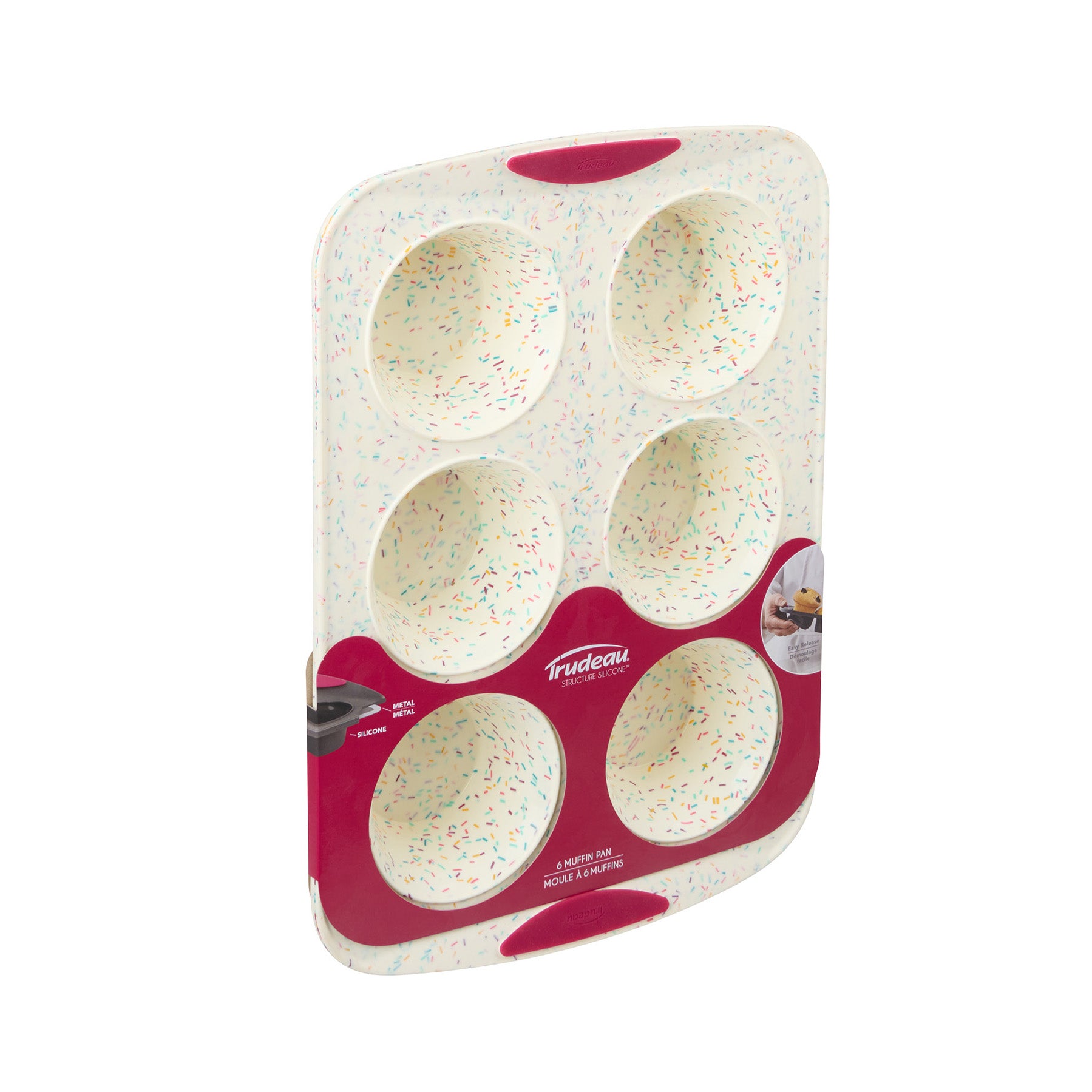Trudeau Structure Silicone 6 Cavity Jumbo Muffin Pan, Confetti/Fuchsia Online Hot Sale