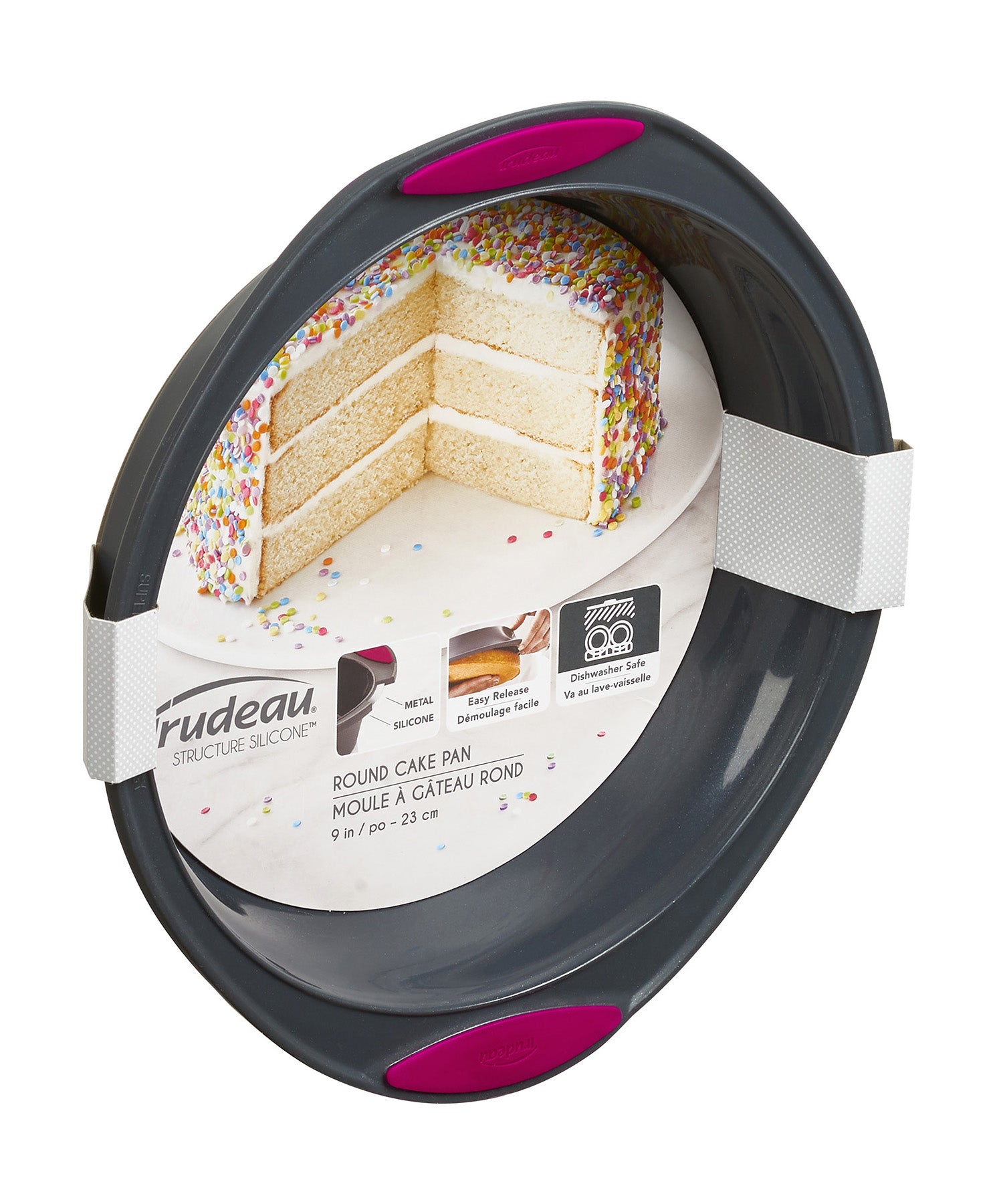 Trudeau Structure Silicone 9-Inch Round Cake Pan, Gray/Pink Fashion