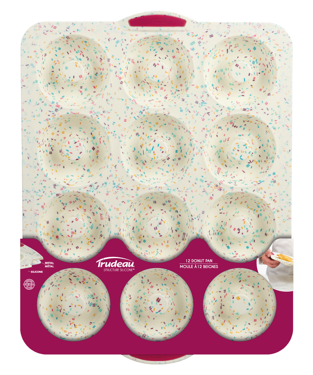Trudeau Structure Silicone Confetti Fuchsia 12 Cavity Mega Donut Pan Supply