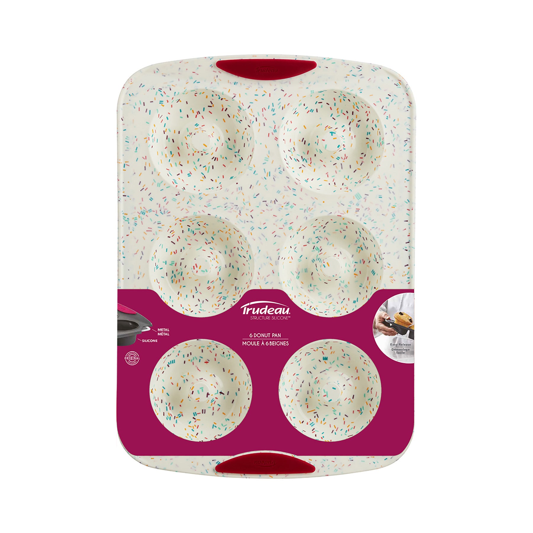 Trudeau Structure Silicone 6 Cavity Donut Pan, Confetti/Fuchsia Online Hot Sale