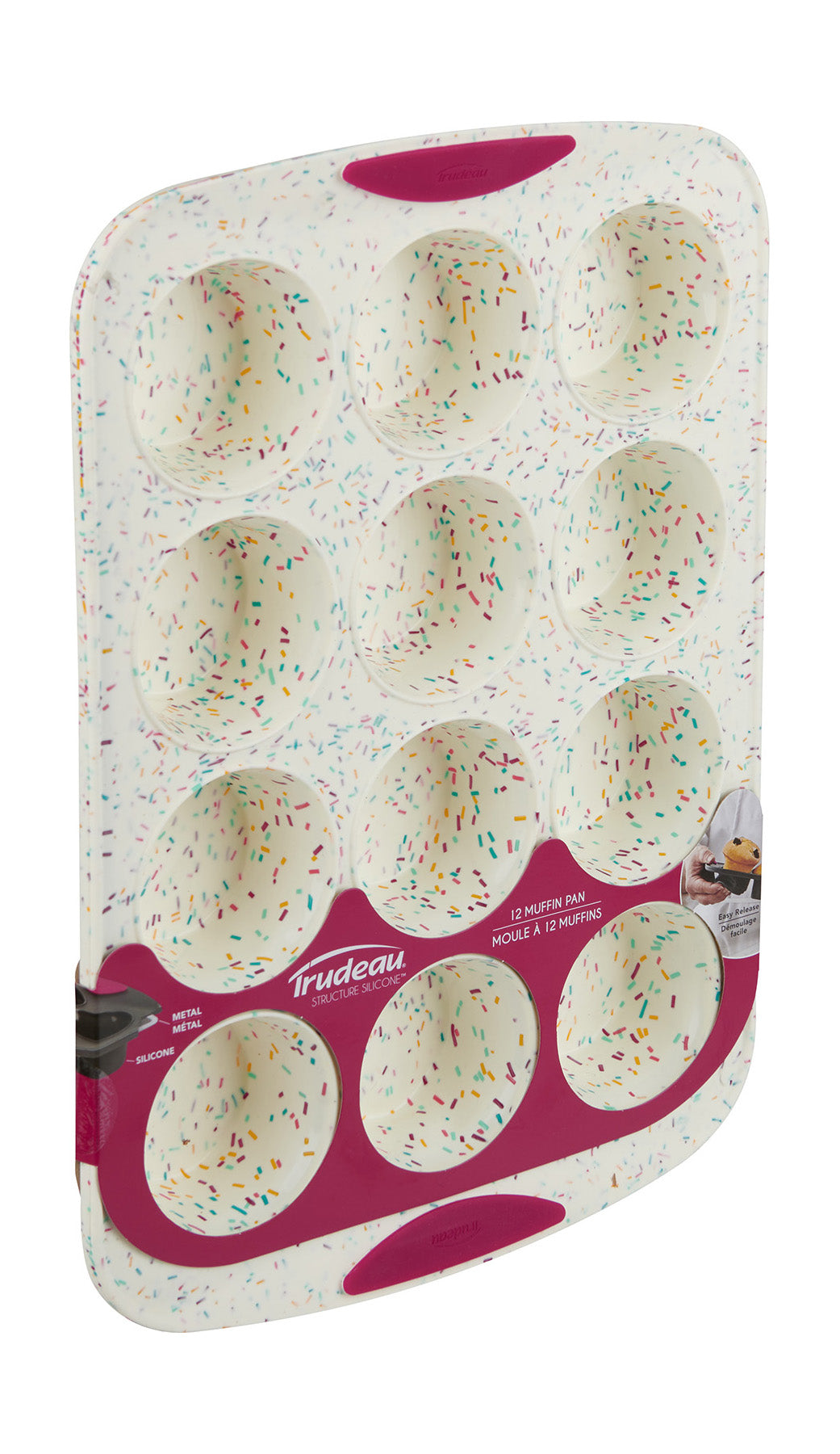 Trudeau Structure Silicone Confetti Fuchsia 12 Cavity Muffin Pan Online Hot Sale