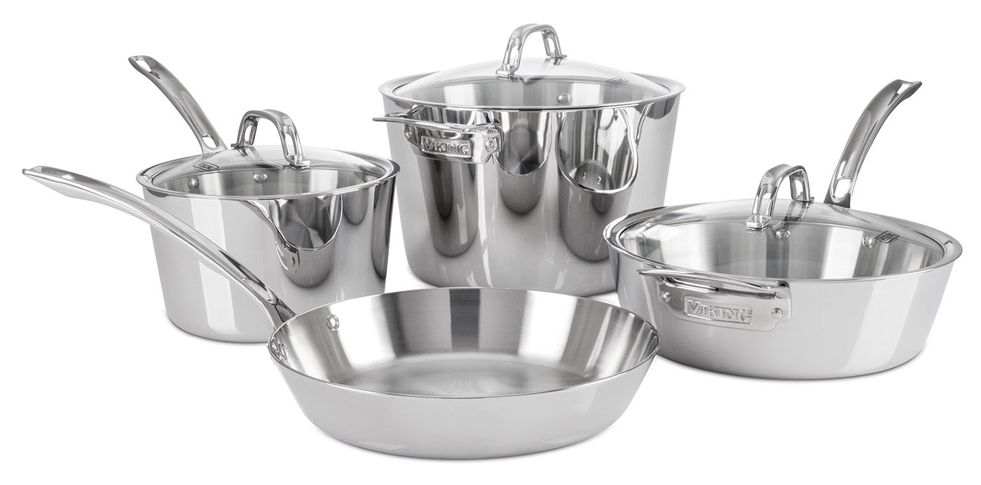 Viking Contemporary 3-Ply Stainless Steel 7 Piece Cookware Set Hot on Sale